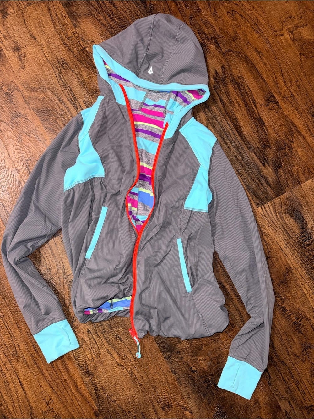 Ivivva by Lululemon Gray and Light Blue Hooded Jacket